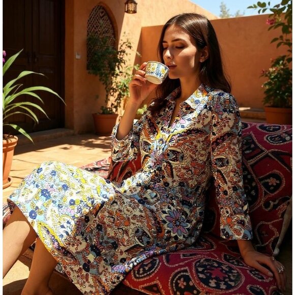 Talbots Womens S Multicolor Paisley Long-Sleeve Pull-On Dress With Buttons - Picture 1 of 9